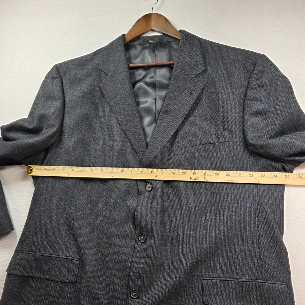 Hart Schaffner Marx Blazer Men 50L Grey Windowpane 3-Button‎ Wool Sport Coat - Picture 6 of 14